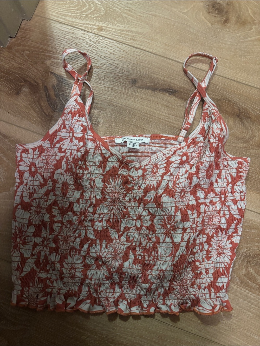 American Eagle Outfitters Coral and White Floral Smocked Crop Top